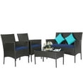 thumbnail image 2 of Costway 4 PCS Patio Rattan Furniture Set Cushioned Sofa Coffee Table Backyard Porch Navy, 2 of 10