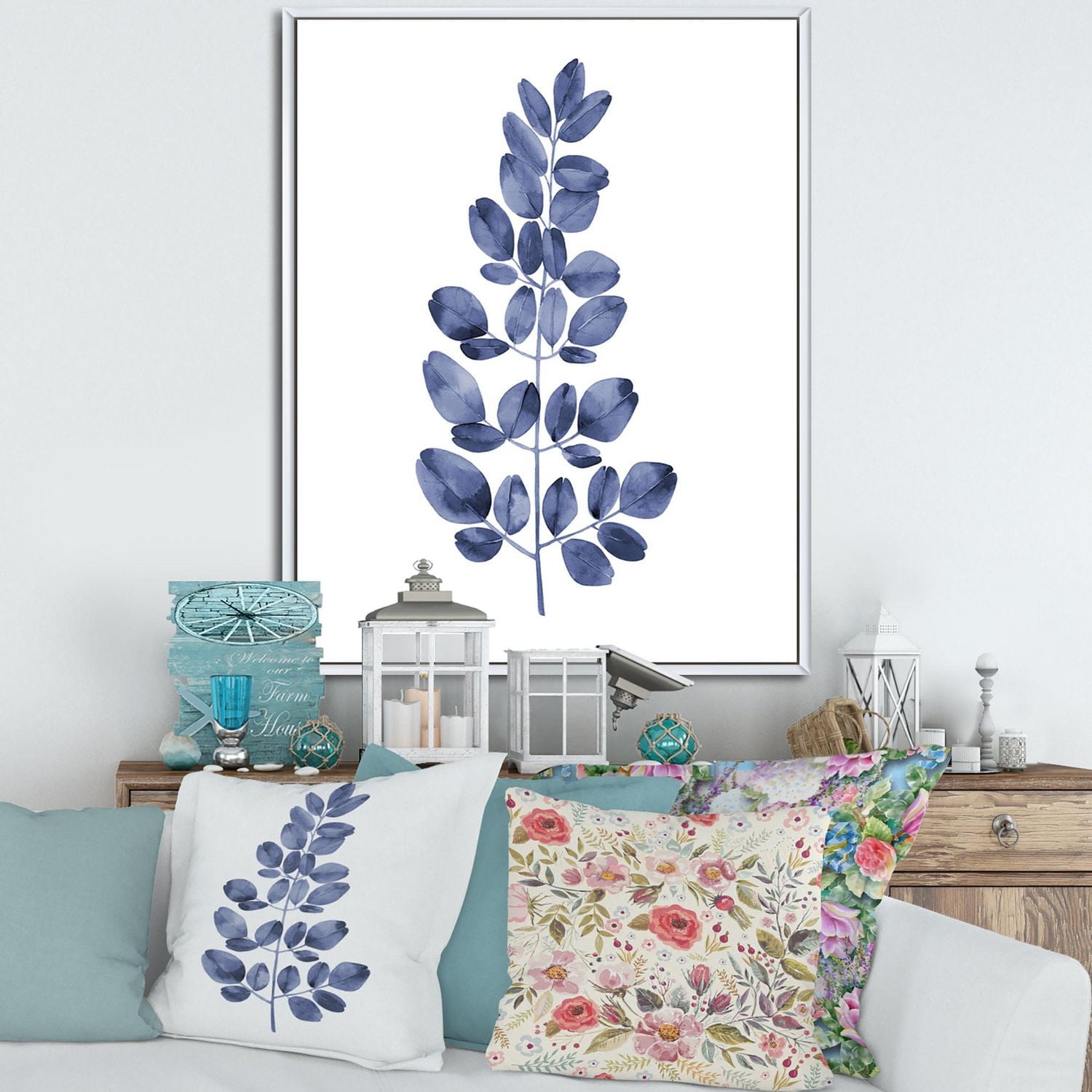 Designart Navy Blue Eucalyptus II FLOAT FRAME WALL ART