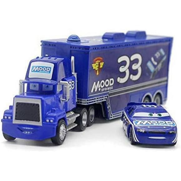 2 camiones contenedor Chick Hicks Rayo McQueen, tío, escala 1:55, modelo de metal fundido a presión, juguete de regalo de cumpleaños para niños.