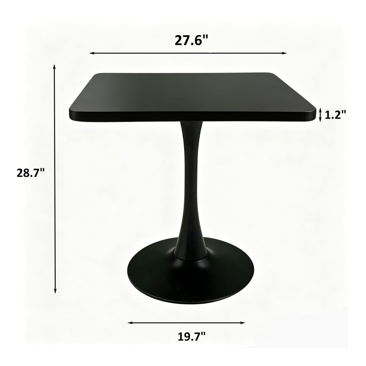 Square Dining Table, 27.6" Tulip Table with Metal Pedestal Base, Mid Century Modern Kitchen Table for 4, Small Space Bistro Table for Apartment, Living Room, Cafe, Black