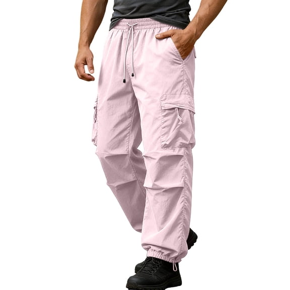Mens Quick Dry Sun Protection Cargo Pants with Multi Pockets Casual Lightweight Drawstring Elastic Waist Joggers for Outdoor Work