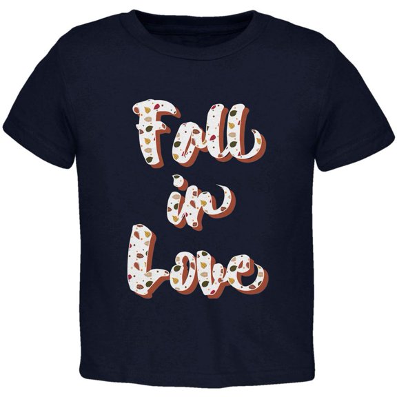 Autumn Fall in Love Leaves Pattern Toddler T Shirt Navy 3T