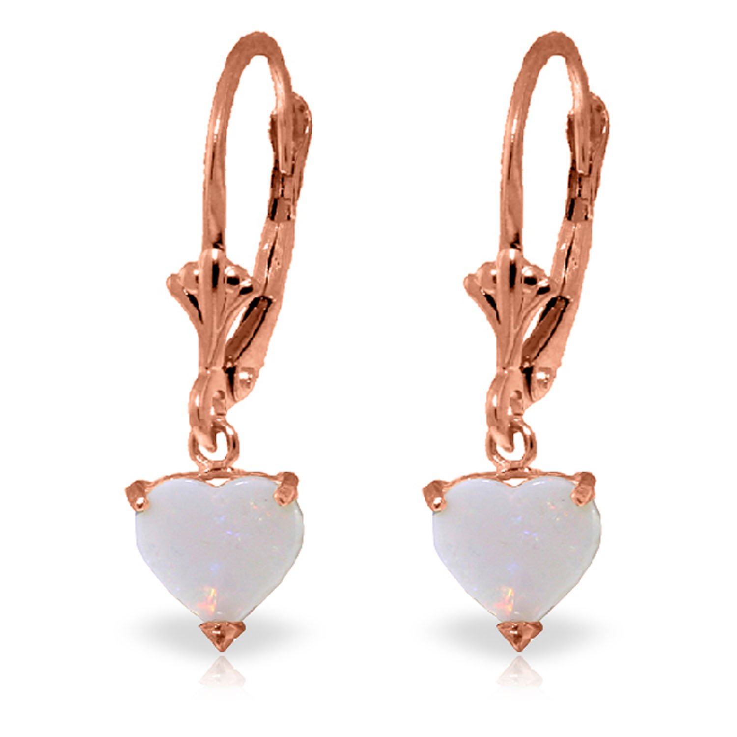 Galaxy Gold 14K Solid Gold Natural Opal Heart-Shaped Earrings for Women - Rose Gold Fine Jewelry