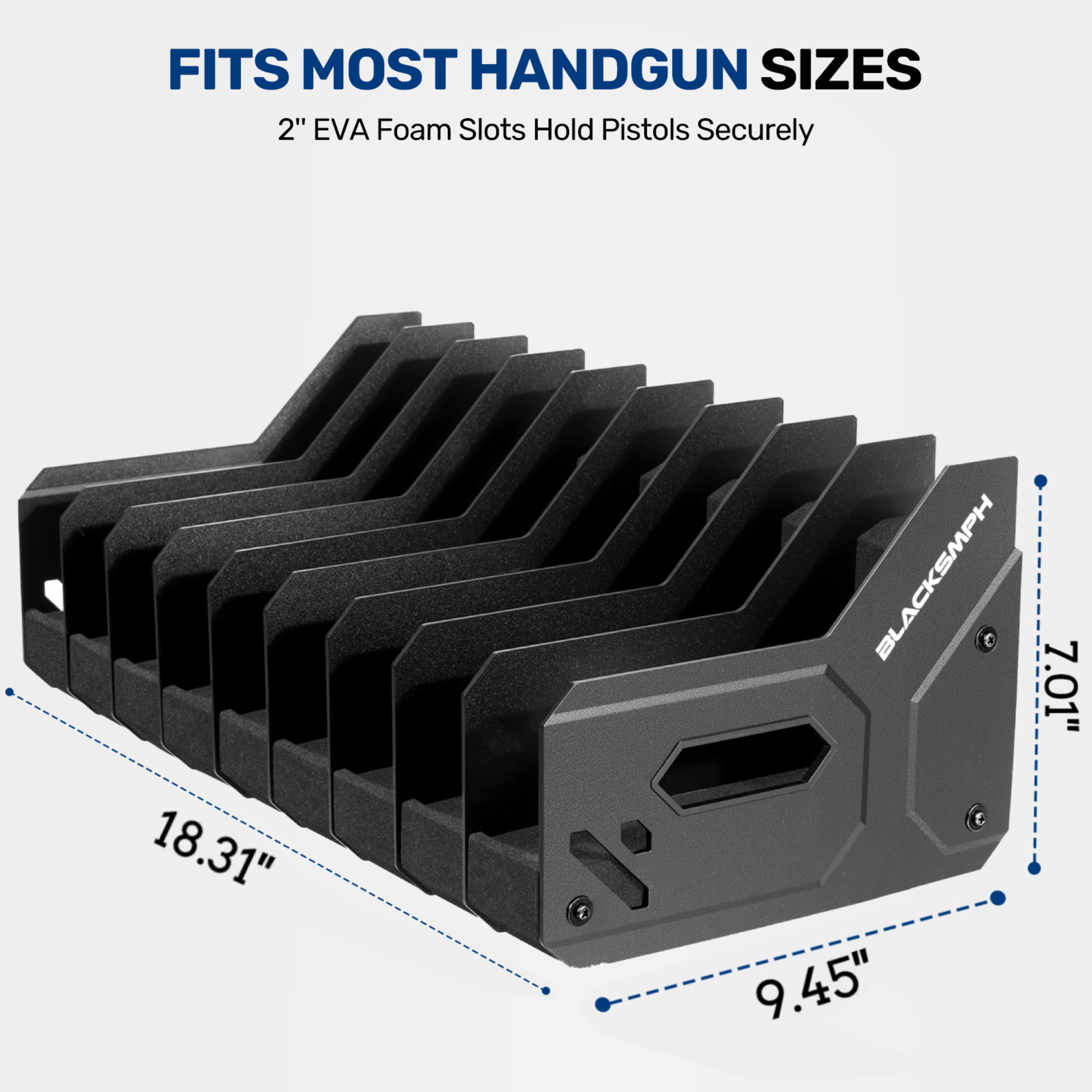 Blacksmith Pistol Rack Handgun Stand Fit 9 Guns XL 2 Inch Slot Wide Black
