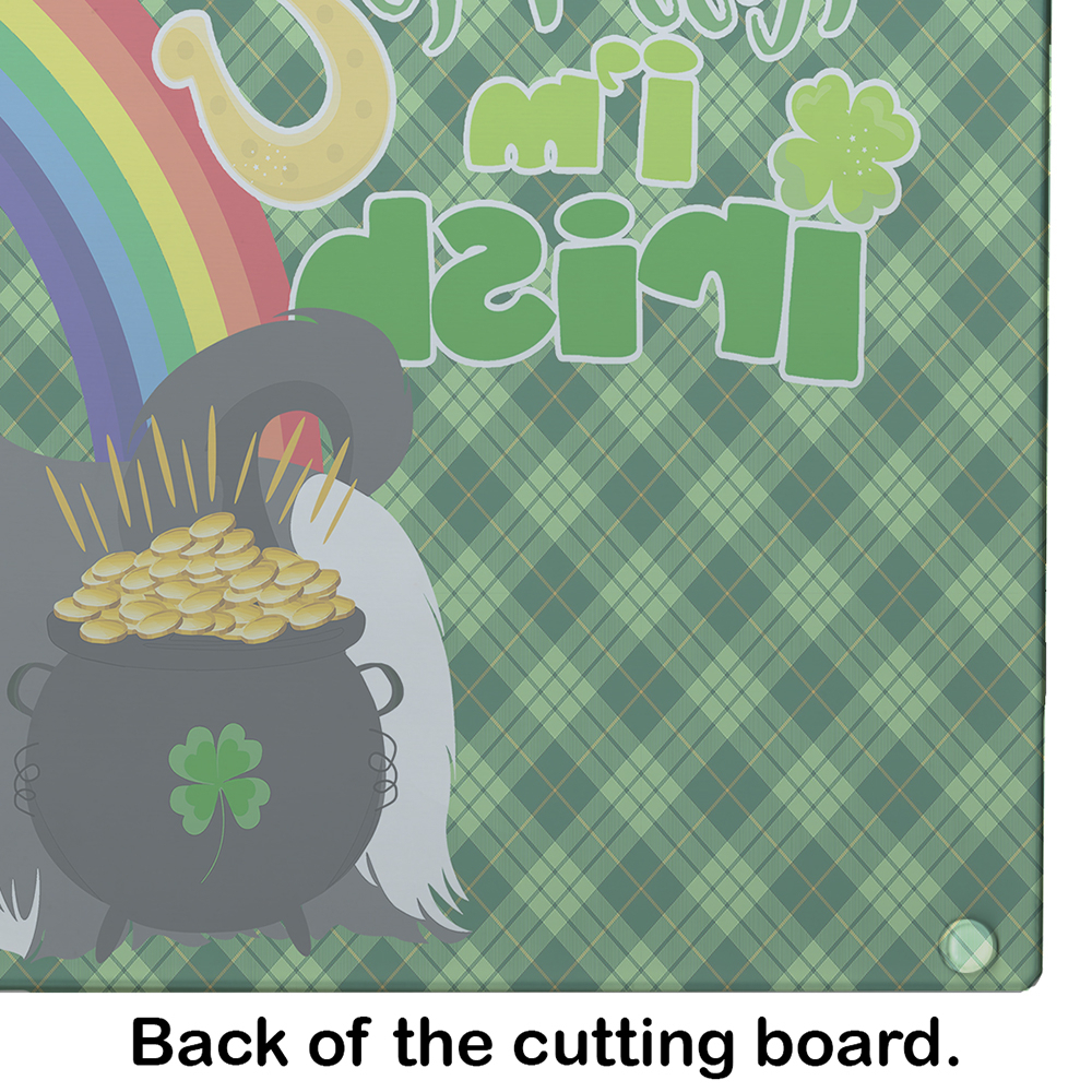 Black and White Shih Tzu St. Patrick's Day Glass Cutting Board Large 12 in x 15 in