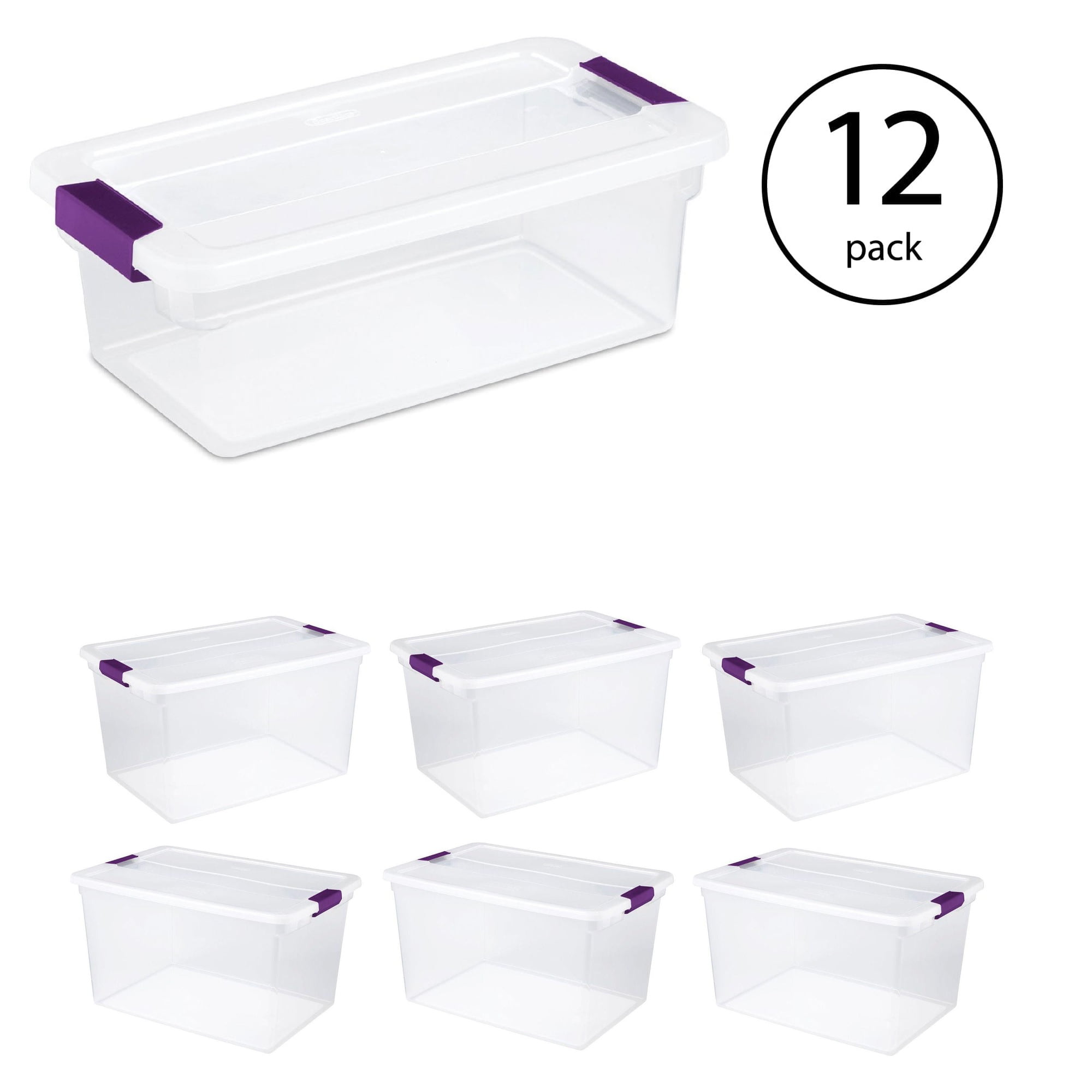 Sterilite 6 Qt Latch Storage Tote (12 Pack) & 66Qt Latch Storage Tote