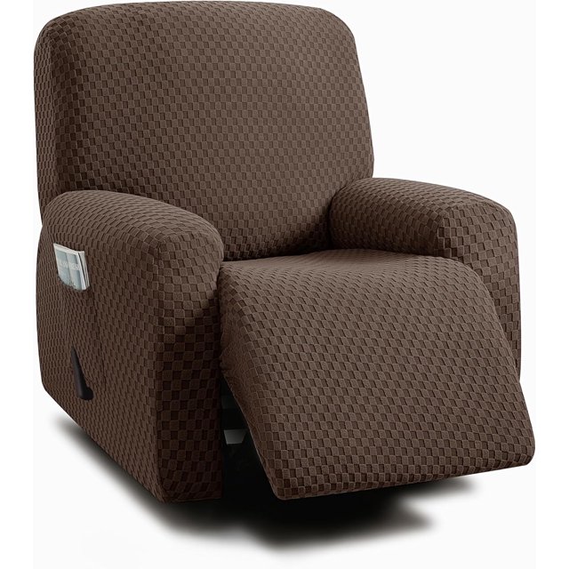 SHILIU Housse de Fauteuil Inclinable 4 Pcs, Housse de Fauteuil Inclinable Extensible Jacquard pour 1 Coussin, Housse de Canapé Inclinable Simple, Douce, Lavable (Chocolat, Housse de Fauteuil Inclinable) (Style 1)
