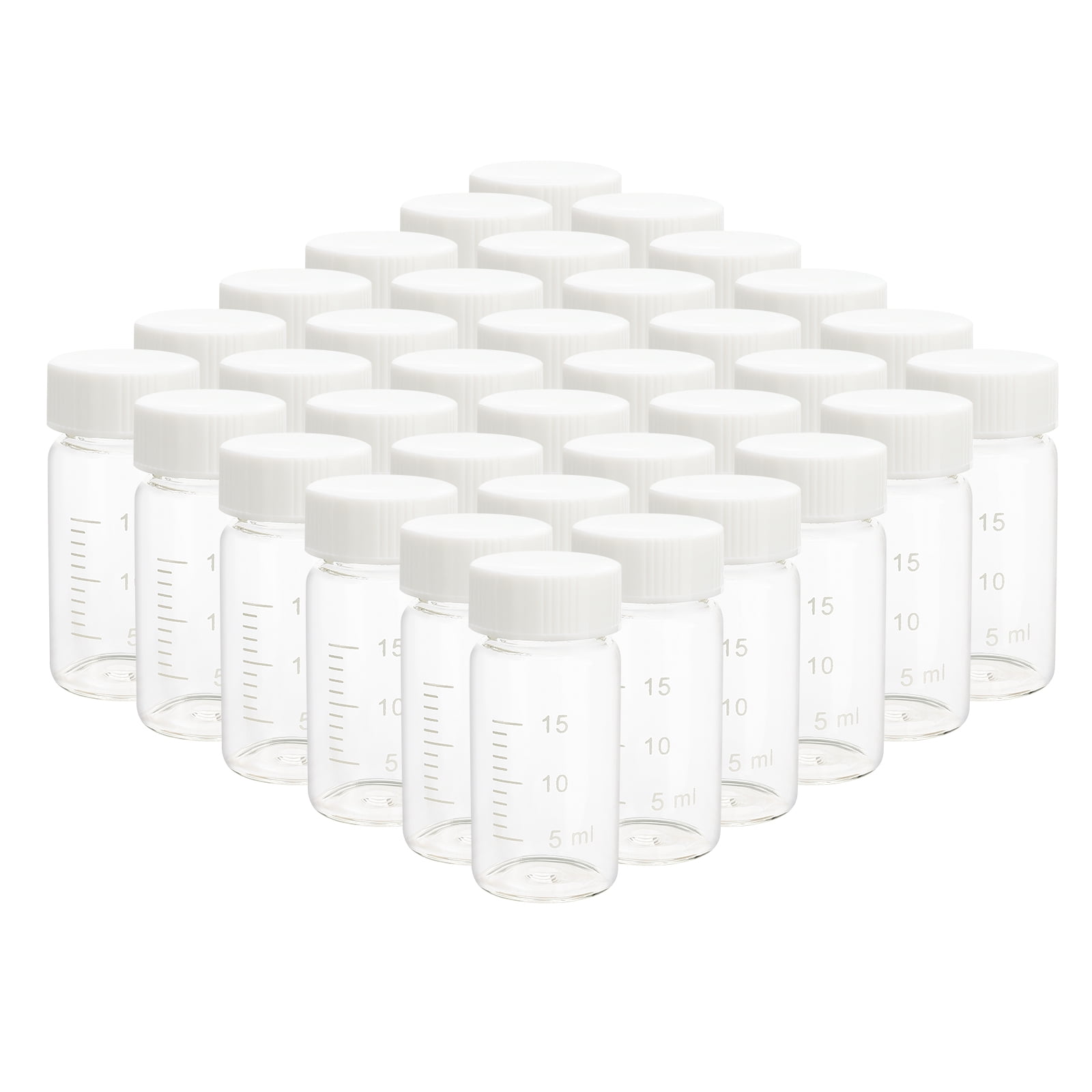 20ml Clear Small Glass Vials with Scale White Screwcap Liquid Sampling