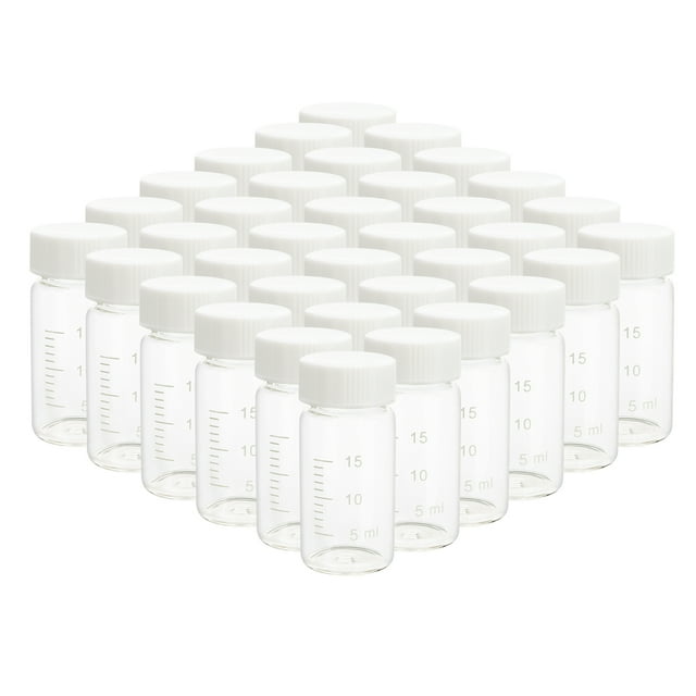 20ml Clear Small Glass Vials with Scale White Screwcap Liquid Sampling ...