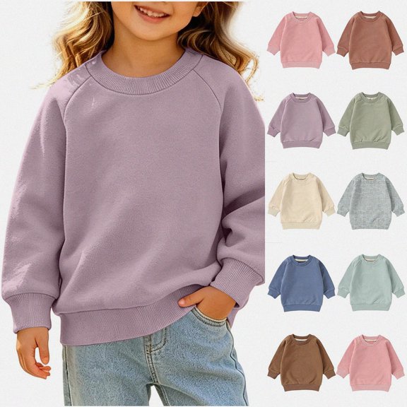 WAVSUF Girls Raglan Sweatshirt, Crew Neck Loose Fit Long Sleeve Fall Warm Solid Pullover Purple 4