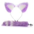 thumbnail image 1 of zorro enchufe de metal para patio trasero suministros para adultos juguete traje de cola artificial jugando cola púrpura blanco 2 barras + oreja blanca punta púrpura XianweiShao 1327537317821, 1 of 1