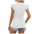 thumbnail image 3 of Women's 2025 Round Neck Button Detail Tie Waist Short Sleeve Tshirt Casual Solid Color Fitted Top for Summer Outfits, 3 of 4