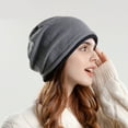 thumbnail image 2 of Xfvqtps Womens Beanie Slouchy Knit Cuffed Solid Color Stretch Soft Thick Windproof Coldproof Warm Outdoor Fall Winter Skull Cap Gray, 2 of 5