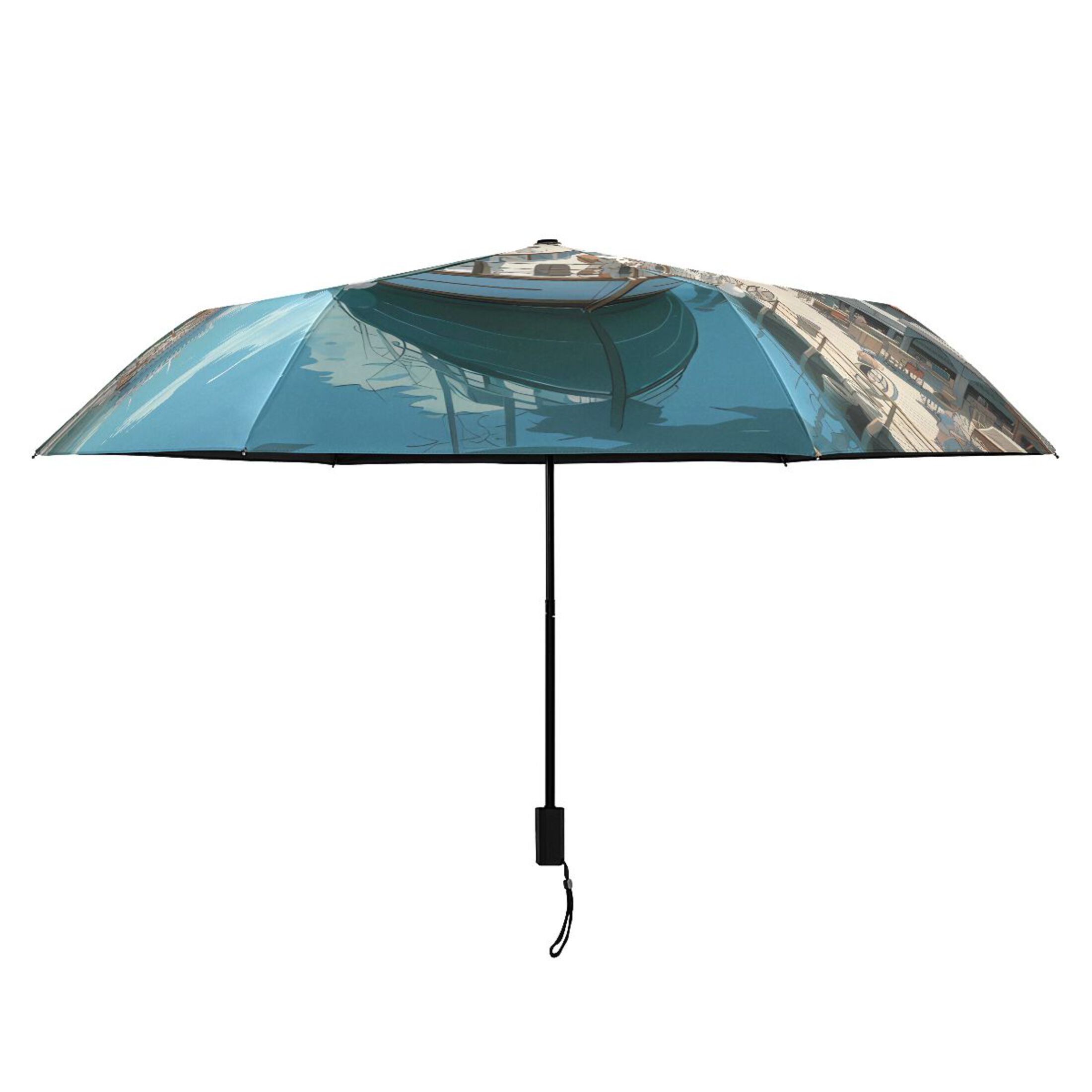 Sailing Boats Docked in Town Compact Sun Umbrella Windproof Travel Umbrellas for Rain Strong Portable UV Protection