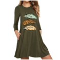 thumbnail image 1 of mtvxesu Robes pour Femmes Grande Taille, Robe raglan à Manches Longues Décontractée pour Dames à Imprimé Plume et à Blocs de Couleur, Robes Décontractées, 1 of 3