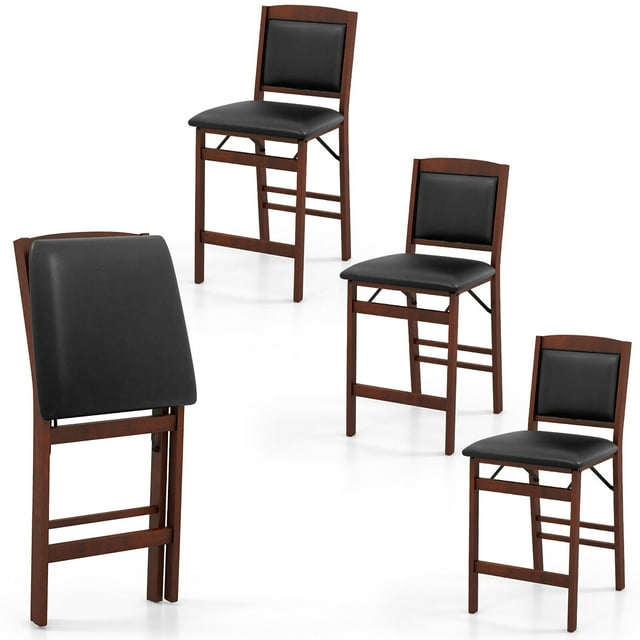 Gymax Set of 4 Counter Height Chairs w/ Rubber Wood Legs Padded Seat & Backrest
