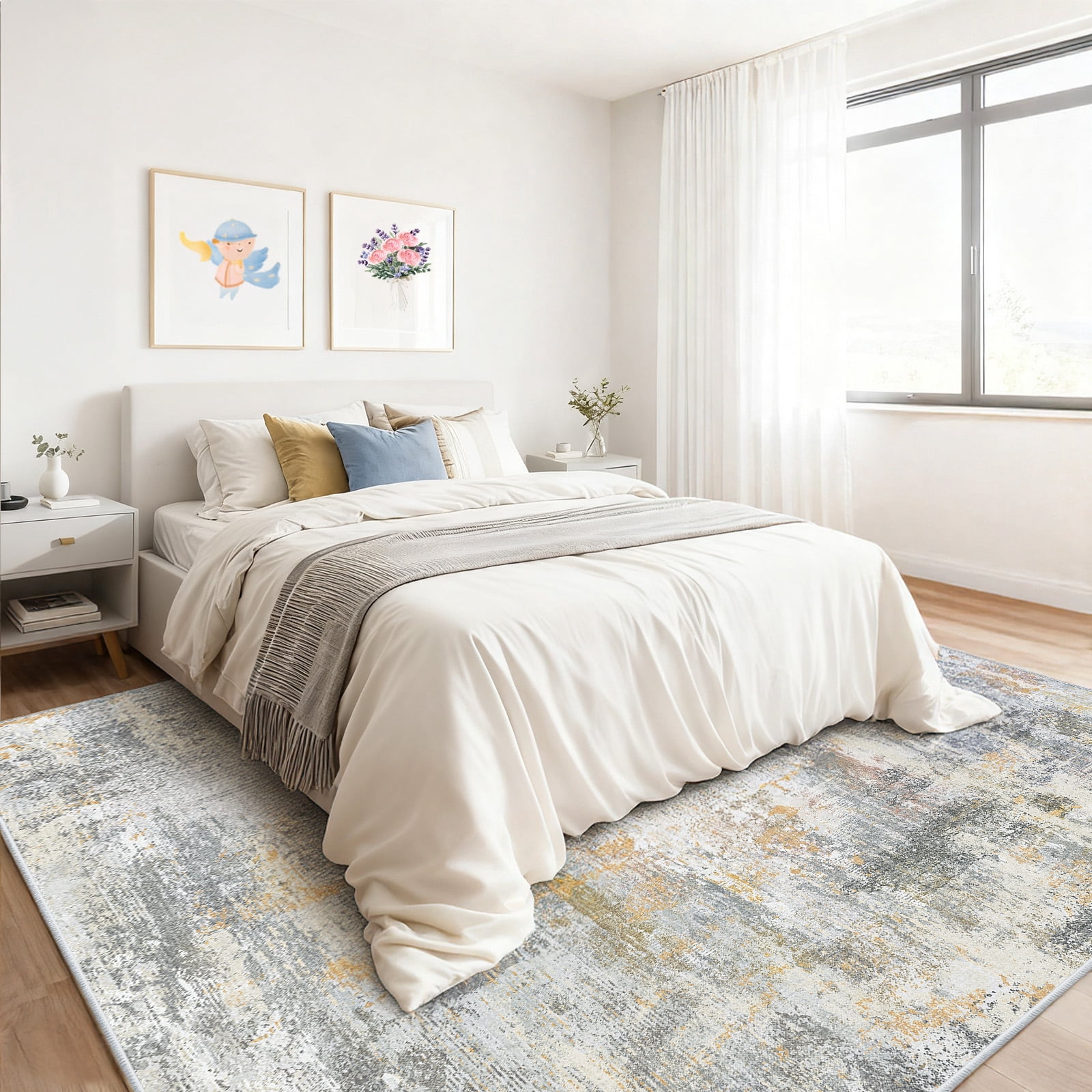 CHITOOMA 6'x9' Area Rugs for Living Room, Machine Washable Abstract Distressed Rugs Indoor Neutral Carpet Rugs for Bedroom Dining Room Office with Non-Slip Backing, Stain Resistant Non-Shed