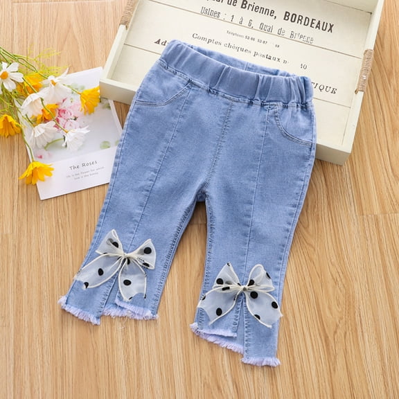 Baby Girls Capri Denim Pants Toddler Kids Pants Jeans Soft Elastic Waist Denim Pants Girls' Jeans 18-24 Months