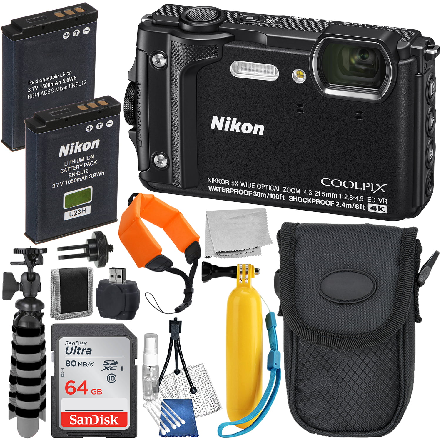 Nikon COOLPIX W300 Digital Camera (Black) with Deluxe Accessory