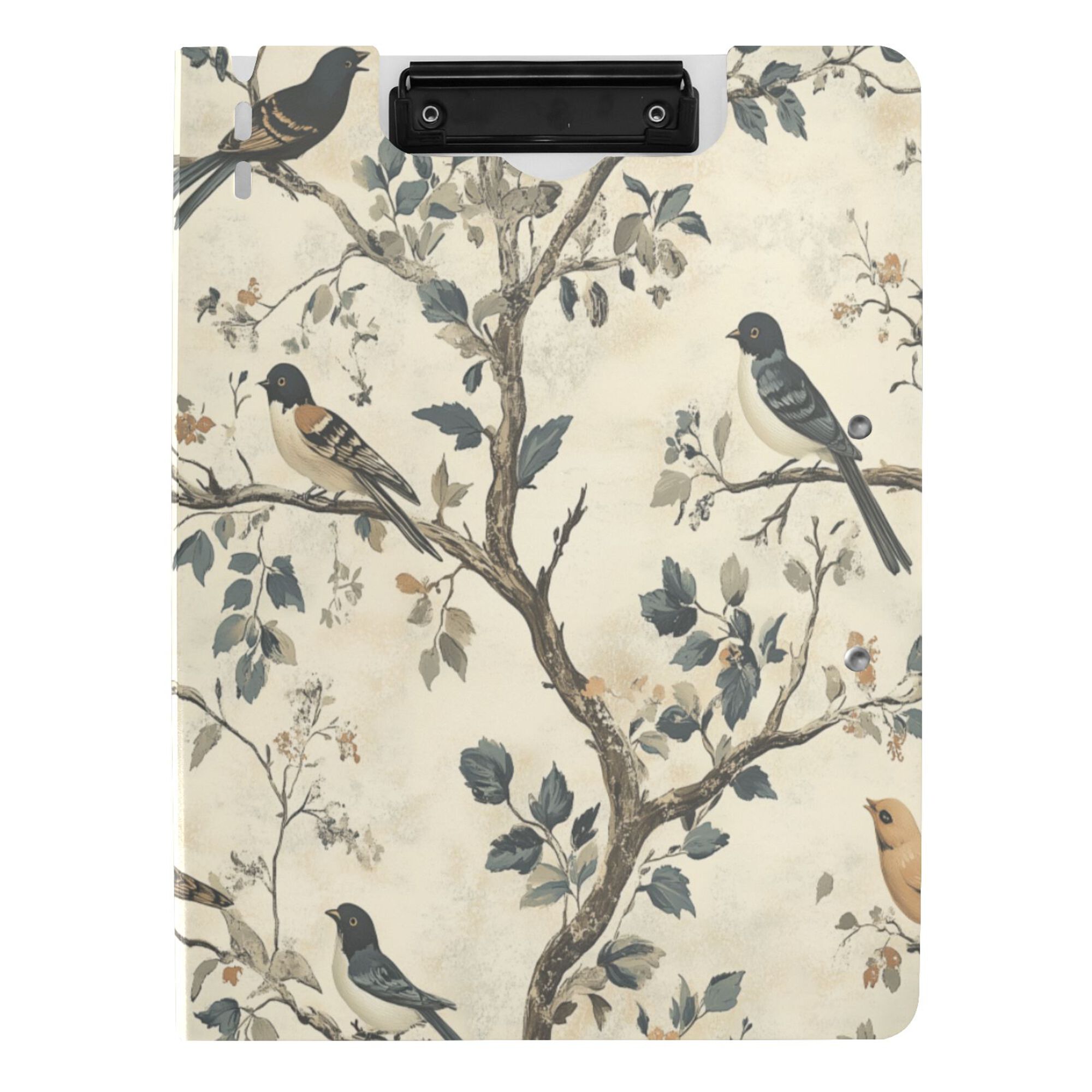 FORMRS A4 Clipboard Folder with Pen Holder Horizontal Foldable School Office Binder, Beige Birds