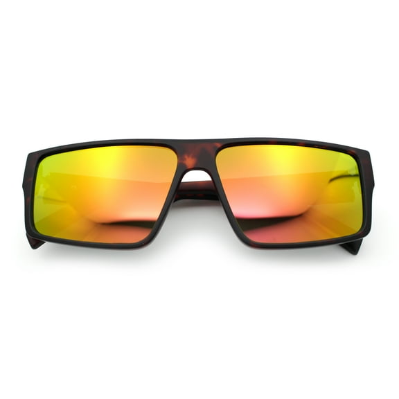 Kush Mens Bold Angular Line Flat Top Rectangle Plastic Sunglasses Matte Tortoise - Pink Mirror