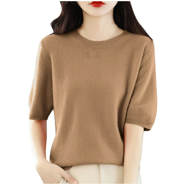 FAIWAD Chandail à Manches Courtes pour Femme, Col Rond, Manches Bouffantes, Léger, Haut d'Été