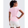 thumbnail image 2 of Camisa CRZ YOGA de modal acanalado de manga corta con peonía rosa para mujer, 2 of 5