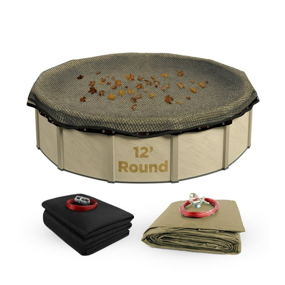 Buffalo Blizzard Round Pool Supreme Plus Tan/Silver Winter Cover with Leaf Net, 12'