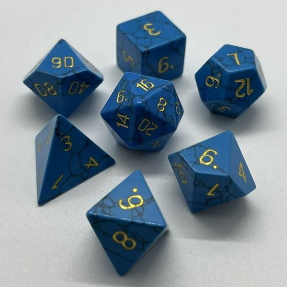 Galactic Dice Premium Dice Sets - Blue Turquoise Set of 7 Dice with Tin