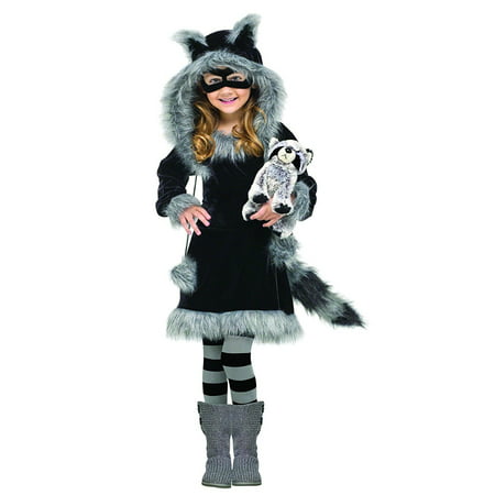 Costumes Baby Girl's Sweet Raccoon Toddler Costume, Black/Grey, Small (3T-4T), Includes: Dress, Plush Tail, Eye Mask, Striped Stockings, and Hood.., By Fun