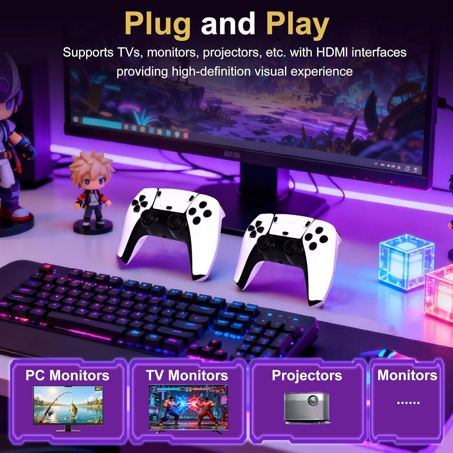 2026 Upgraded Gaming Console,40000+Games and 23 Emulators,128GB , Plug and Play 4K HD HDMI TV Game Stick, with Dual 2.4G Wireless Controllers