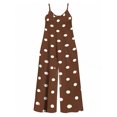 thumbnail image 6 of Women'S Brown Polka Dots Jumpsuits Sleeveless Spaghetti Strap Loose Baggy Wide Leg Overalls Romper, 6 of 6