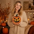 thumbnail image 2 of Vintage Halloween Pumpkin Lamp Decor, Classic Jack-o-Lantern Stained Glass Pumpkin Lamp, Soft Warm LED Ornament Light for Indoor Mantel Autumn Home Decor M B-1PC, 2 of 8