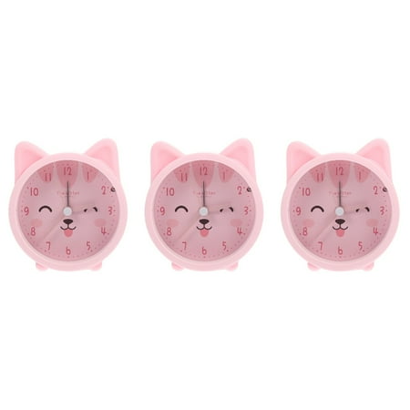 3pcs Cute Animal Cat Alarm Clock Silent Non Ticking Silicone Clock Night Light Travel Clock