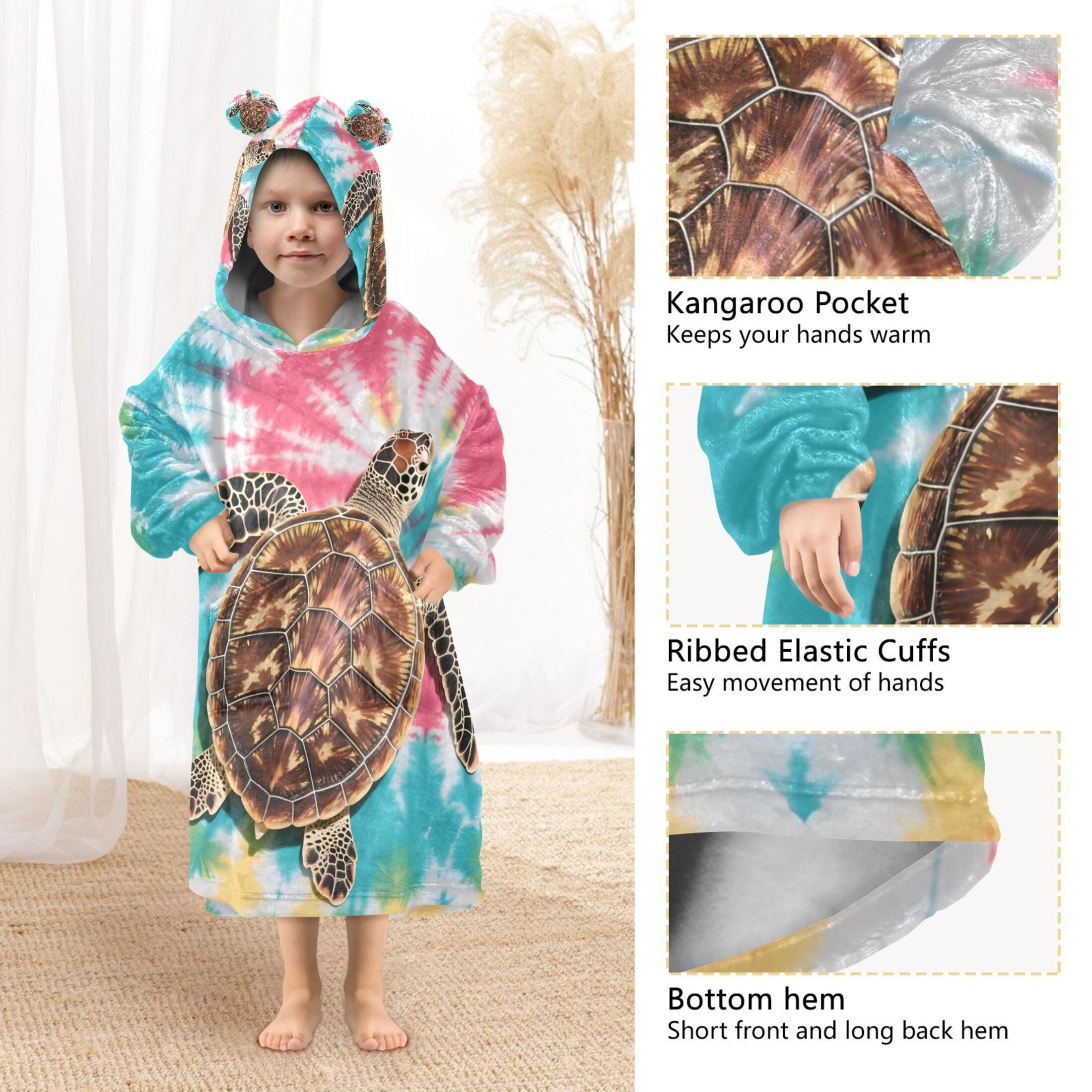 joogoo Wearable Blanket Hoodie Turtle Tie Dye for Flannel Sherpa Pocket 3-14 YR S