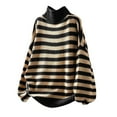 thumbnail image 4 of VISALY Turtleneck Sweatshirt Striped Sweater Retro Striped Half Turtleneck Sweater Knitted Loose Causal Bottoming Sweaters Crochet Sweaters Baggy Sweaters Comfy Sweaters Black Xxl, 4 of 7