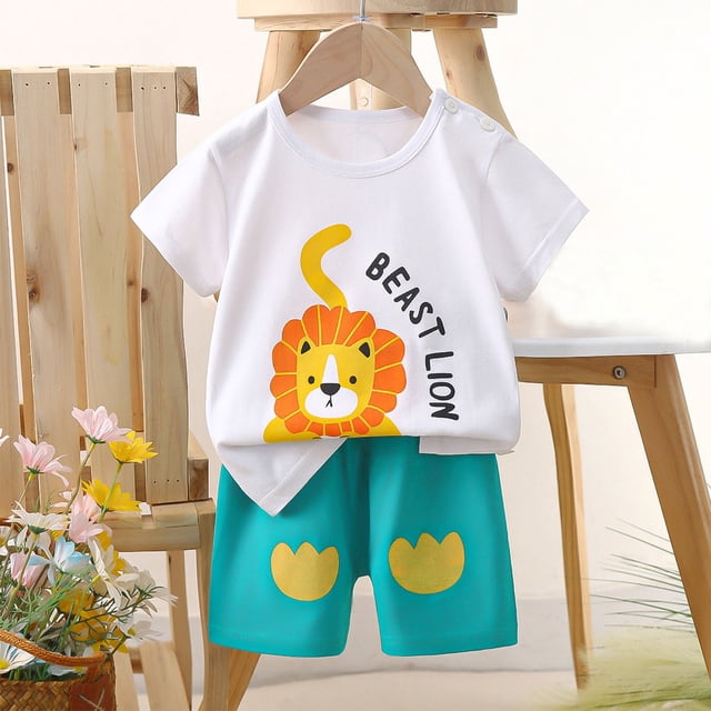Offres pour Bébés! Pyjamas pour Garçons et Filles en Solde, Tenues d'Été pour Filles, Ensembles de Shorts pour Tout-Petits Filles en Solde, Hauts Décontractés à Manches Courtes Col Rond Imprimé Bouton
