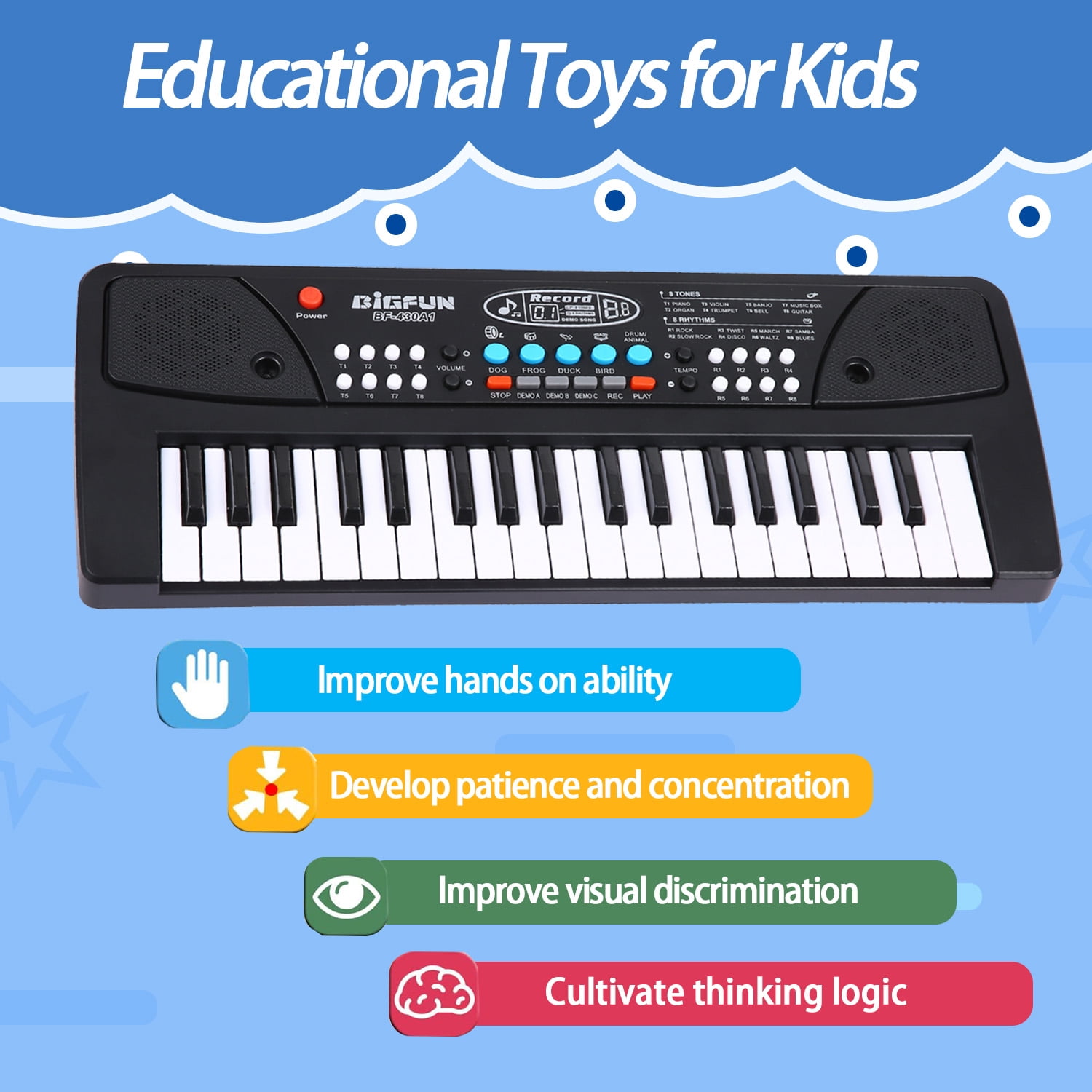 OUTGOO Kids Piano Keyboard, 37 Keys Portable Electronic Keyboard Piano with Microphone, Musical Instrument for Kids Boys Girls Age 3-6