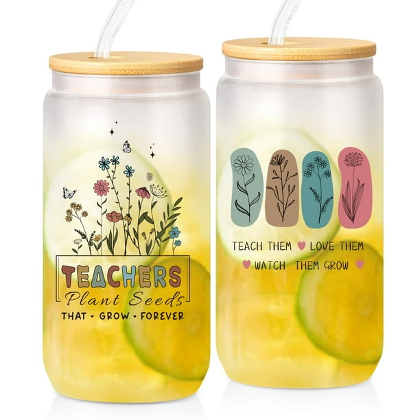 Vaso de cristal Frerdui Teacher Appreciation de 500 ml con tapa