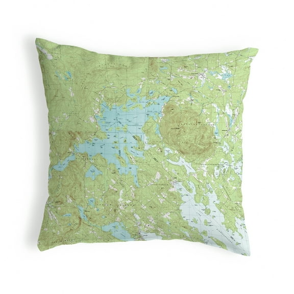Betsy Drake Interiors Squam Lake, NH Nautical Map Noncorded Indoor/Outdoor Pillow 12x12
