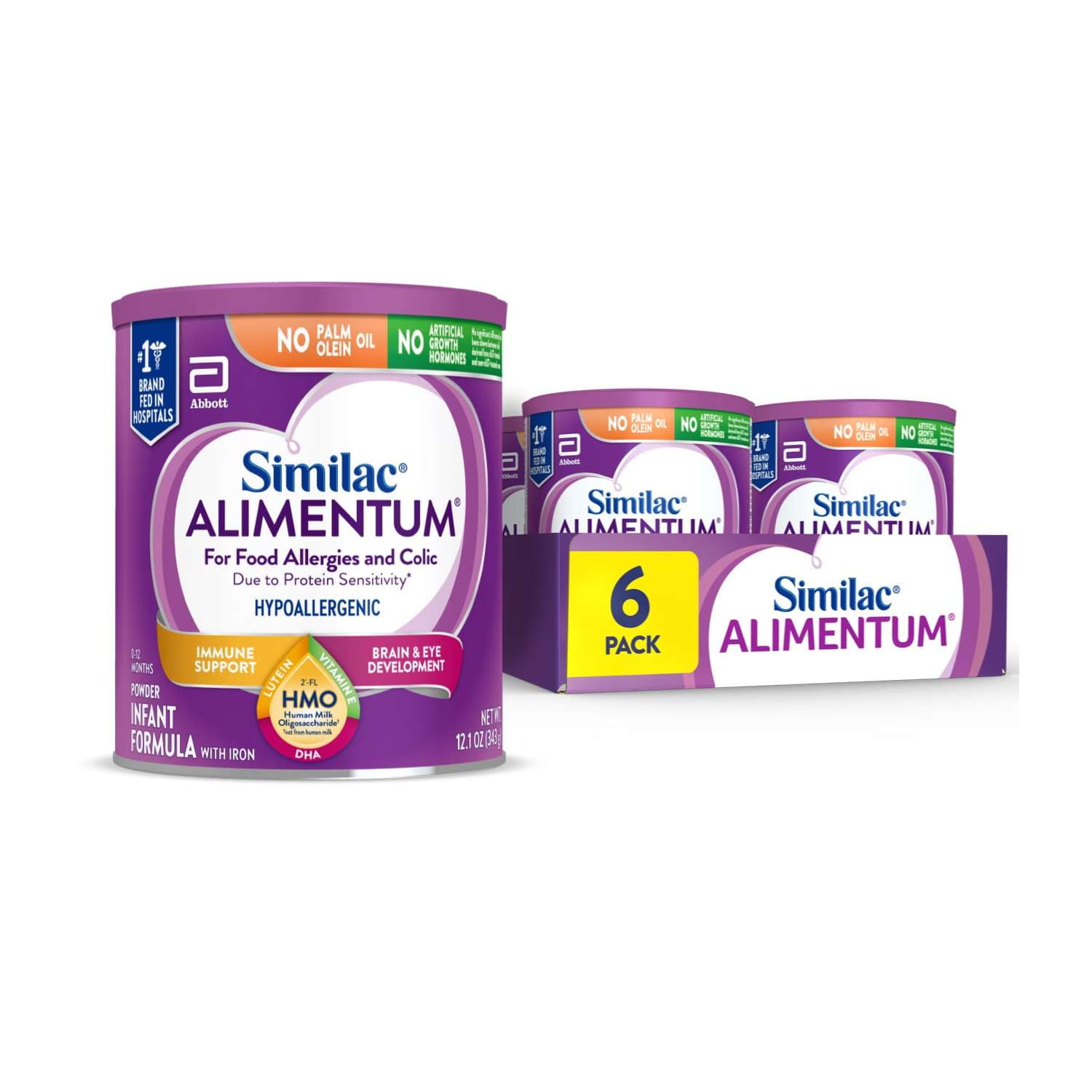 Similac Alimentum With 2'-FL HMO, Baby Formula Powder, 12.1-oz Can, Pack of 6