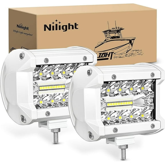 Nilight Marine LED Light Pods Navigation Lights 2PCS 4Inch White Spot Flood Combo Ponton Boat Deck Dock Lights for Night Fishing T-top Stern Yacht Port Sailboat Trucks Tractors, 2 Years Warranty