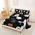 thumbnail image 2 of Manfei Cute Halloween Spooky Ghost King Sheets for Kids, Black Pumpkin Spider Web Bedding, 4-Piece, 1 Flat Sheet, 1 Fitted Sheet and 2 Pillowcases, 2 of 6