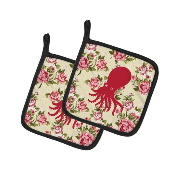Caroline's Treasures BB1098-RS-YW-PTHD Octopus Shabby Chic Yellow Roses Pair of Pot Holders , 7.5HX7.5W, multicolor