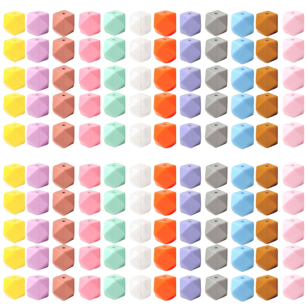 US 60-120 Pack 14mm Hexagon Silicone Beads Bulk Assorted Rubber Large Polygonal