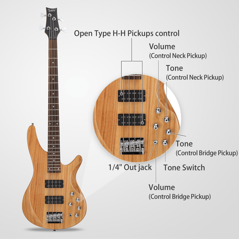 Tcbosik Electric Bass Guitar 4 String, 44 inch Bass with H-H Pickup & Laurel Wood Fingerboard, Bag and Other Accessories, Beginner Starter Kit, Burlywood