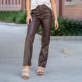 thumbnail image 2 of Mifelio Leather Pants for Women, Women Faux Leather High Rise Straight Pants Leg Vegan Leather Business Pant Trousers Women's Pants Brown XL, 2 of 9