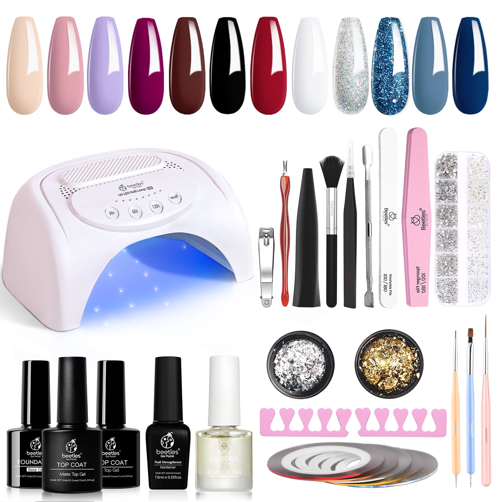 Beetles Gel Nail Polish Kit with UV Light, 12 Colors Blue Red Purple
