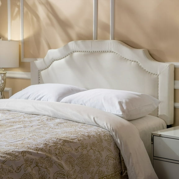 Restonic Upholstered Queen Headboard with Metal Legs & Nailhead Trim