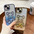 thumbnail image 3 of Electroplated 3D Bear for iPhone 15 Case for Women Glitter Floating Liquid Quicksand Case Shiny Cute Flexible Protective Phone Case with Camera Protector (Blue), 3 of 10